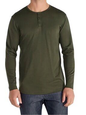 BYLT Mens olive green Cotton blend Long Sleeve Henley Shirt Size S premium basic